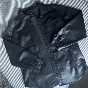Stoosh Women’s Black Faux Leather Shirt Jacket